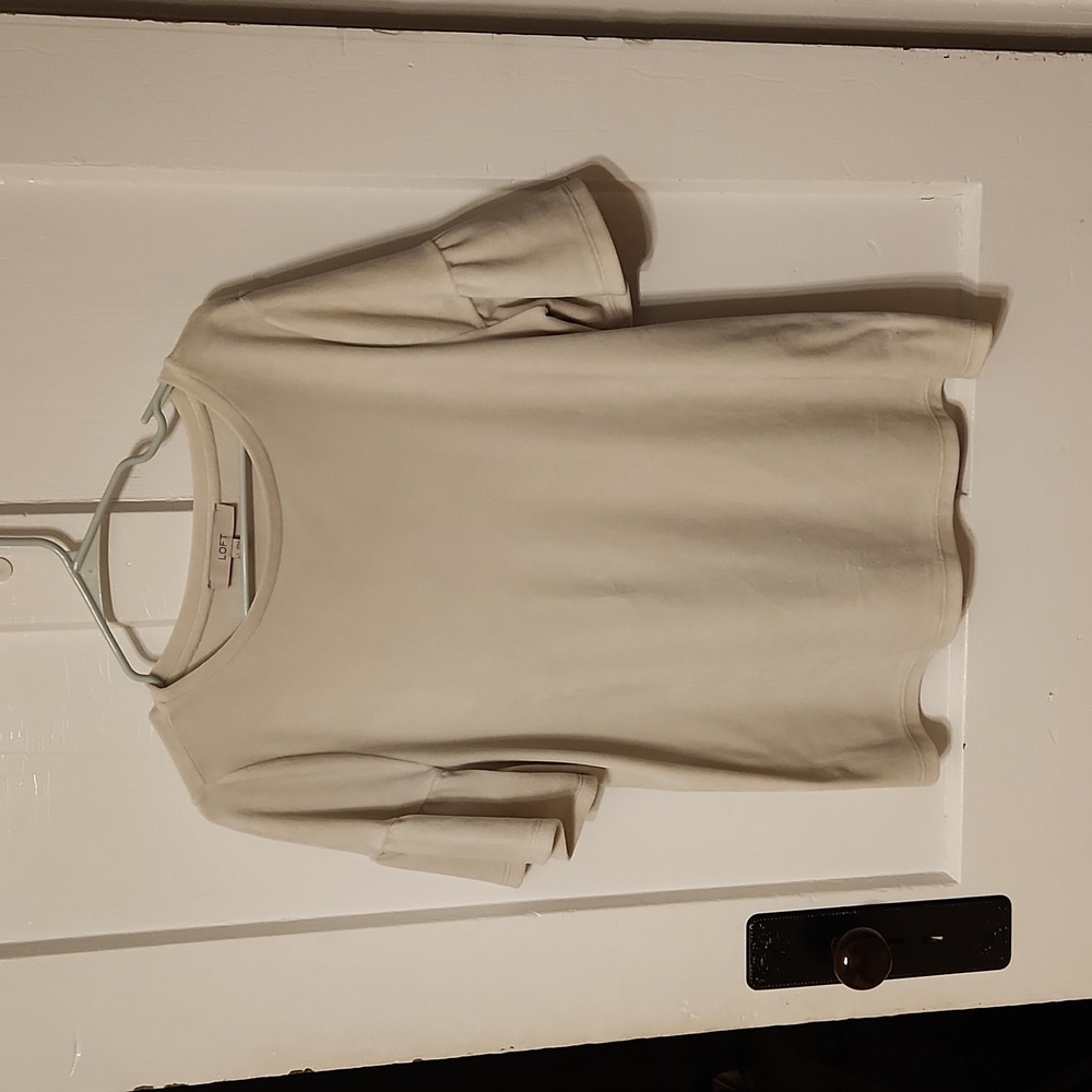 LOFT cream Velvet/velour T-shirt with ruffle sleeves